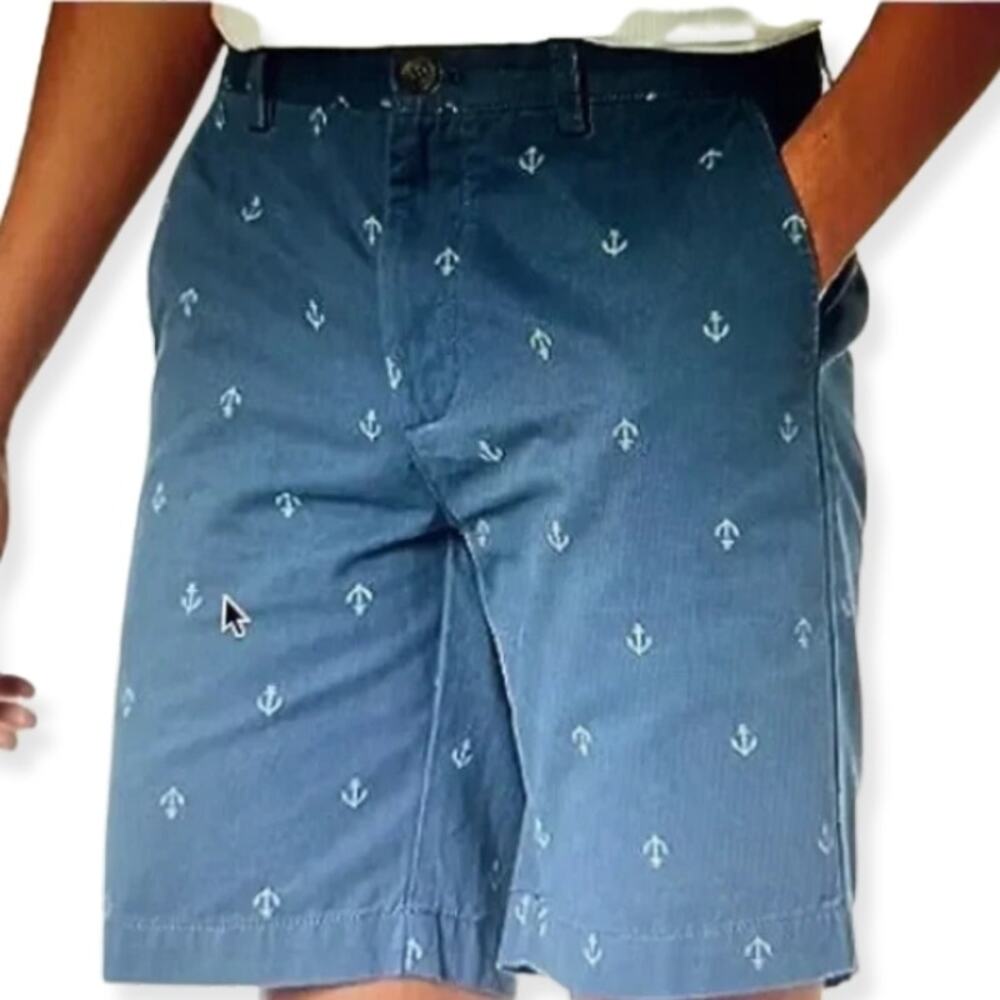 Amazon Essentials Chino Shorts Flat Front Nautical Anchor Blue White Men's 42